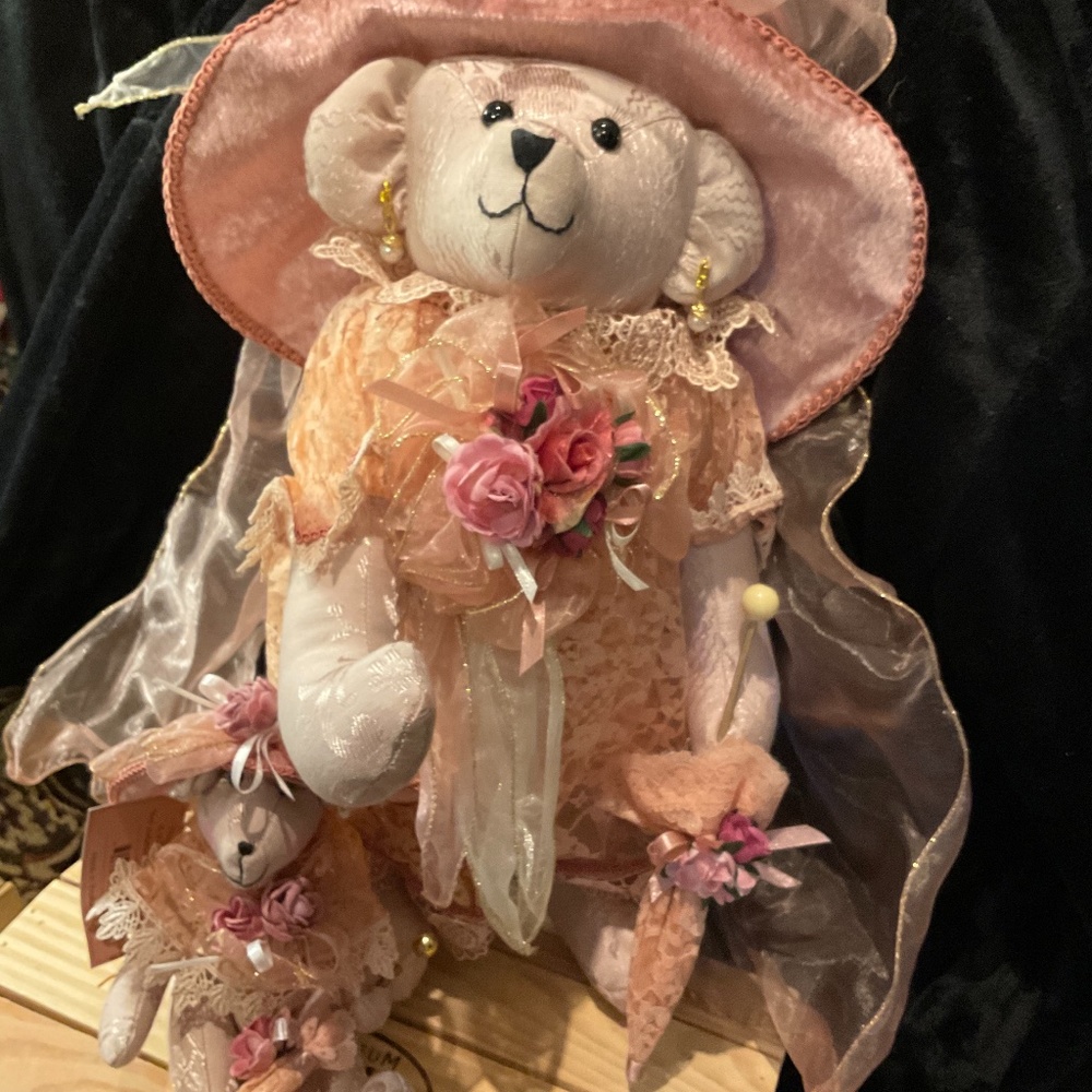 REDUCED Zsa Show Stopper Bear Pink Brocade Victorian Bear & Mini Gilda Bear $25.